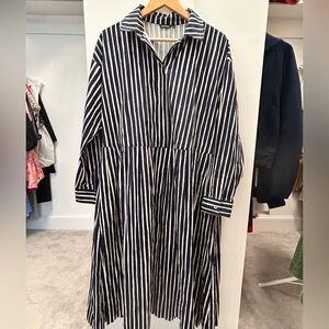 Marimekko navy blue and white striped dress